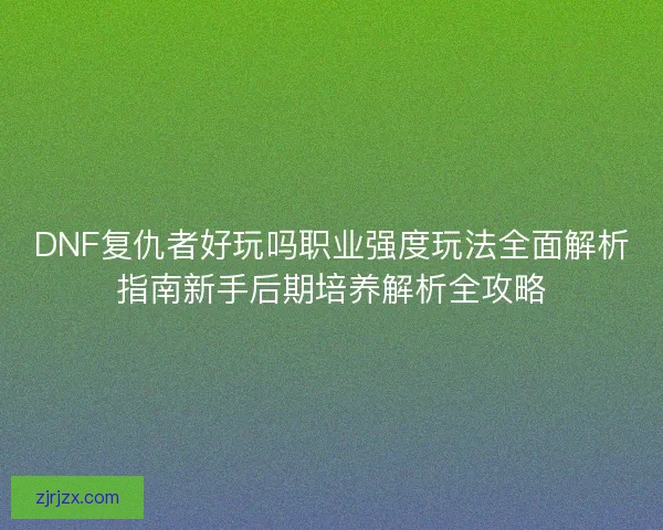DNF复仇者好玩吗职业强度玩法全面解析指南新手后期培养解析全攻略 DNF复仇者好玩吗职业强度玩法全面解析指南新手后期培养解析全攻略