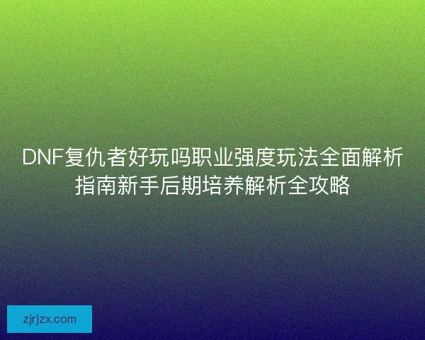 DNF复仇者好玩吗职业强度玩法全面解析指南新手后期培养解析全攻略