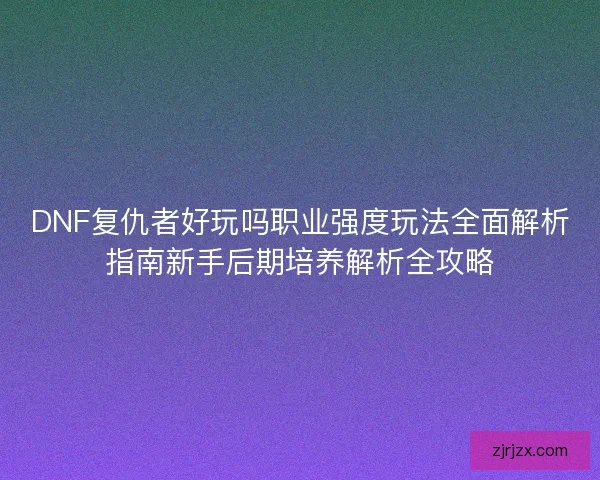 DNF复仇者好玩吗职业强度玩法全面解析指南新手后期培养解析全攻略